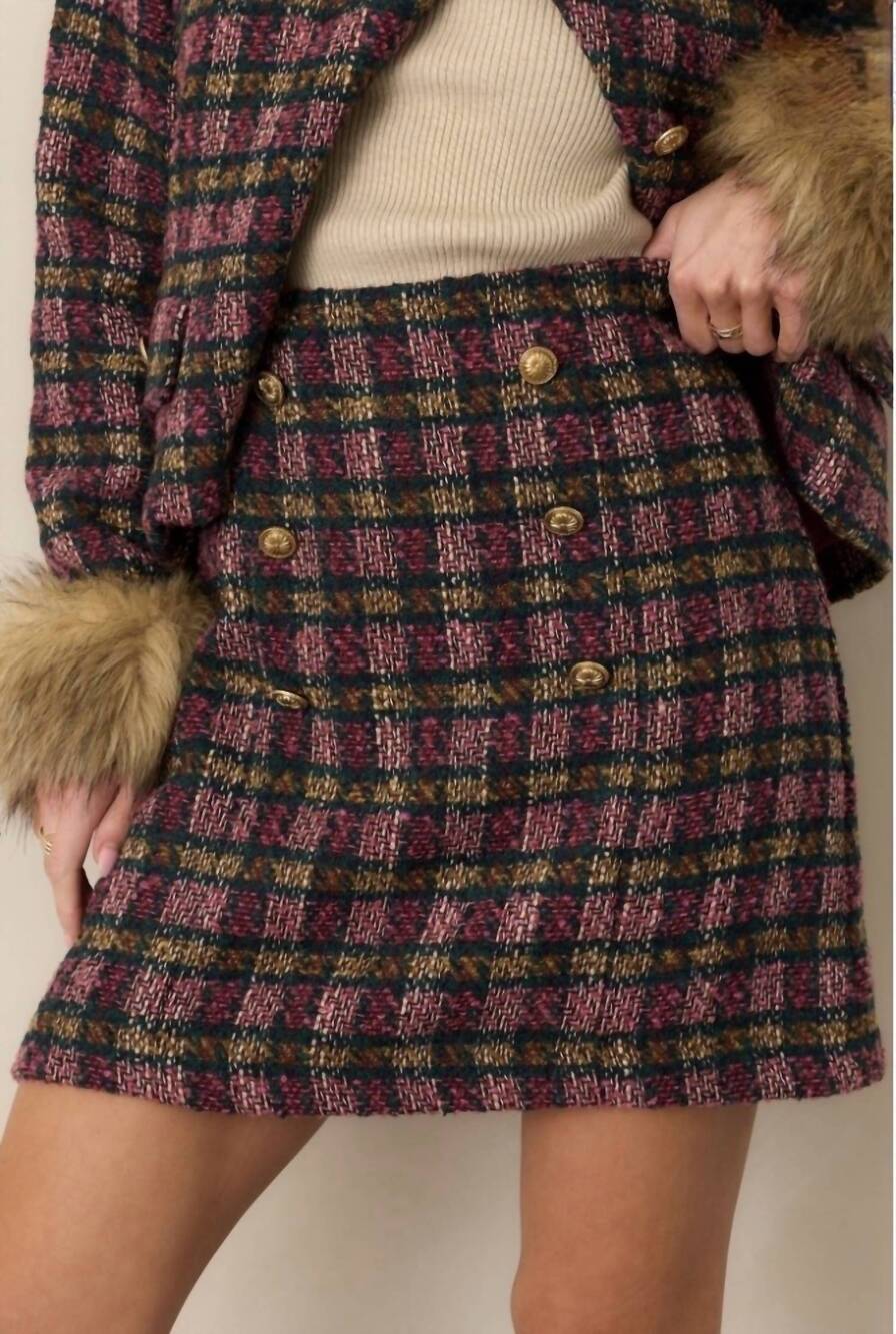 NEW PROSPERINA gardner mini skirt in pink multi plaid